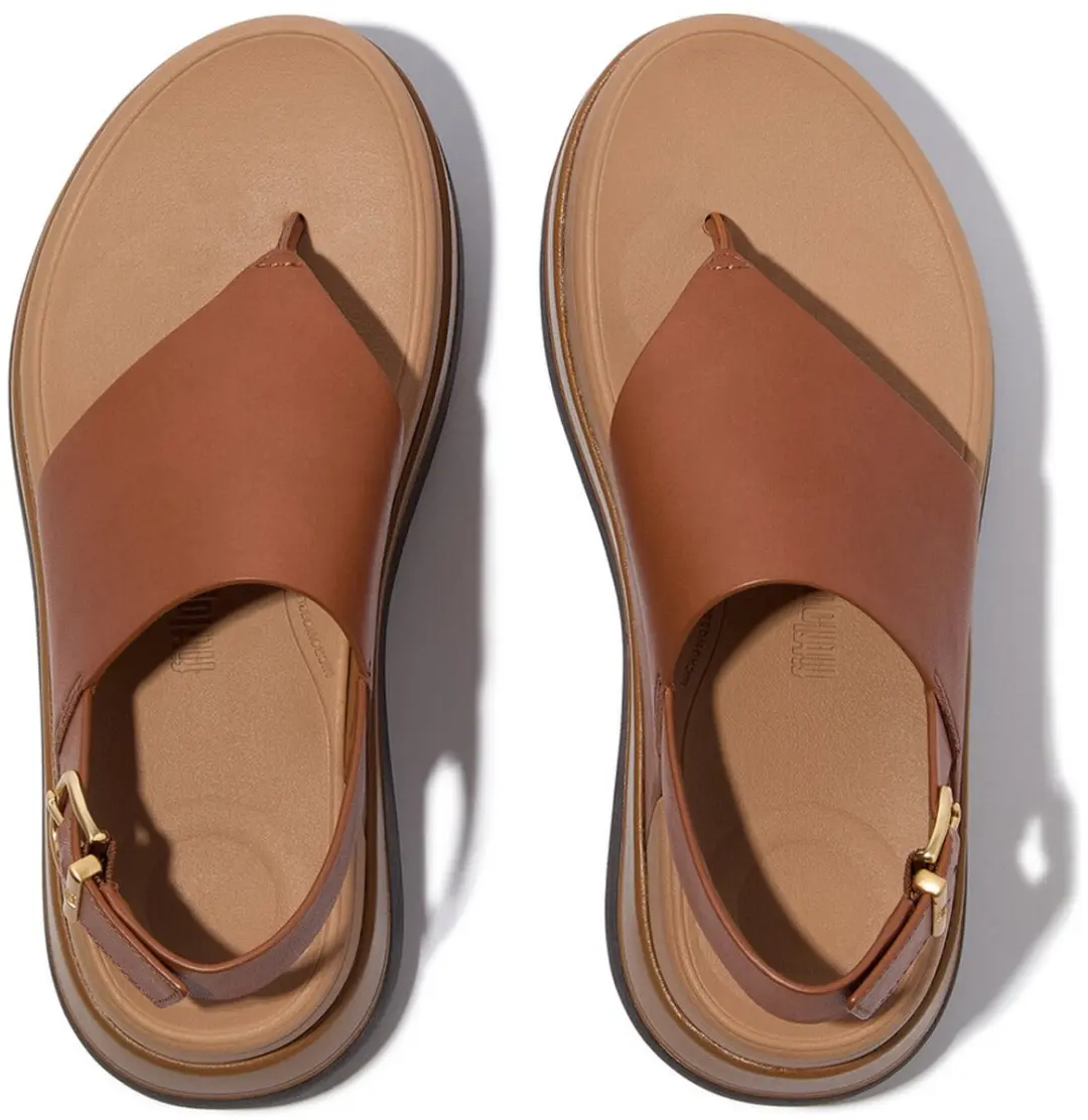 FitFlop Damen Sandalen F-Mode Stack Leather Back-Strap Toe-Post Sandals E2G Deep