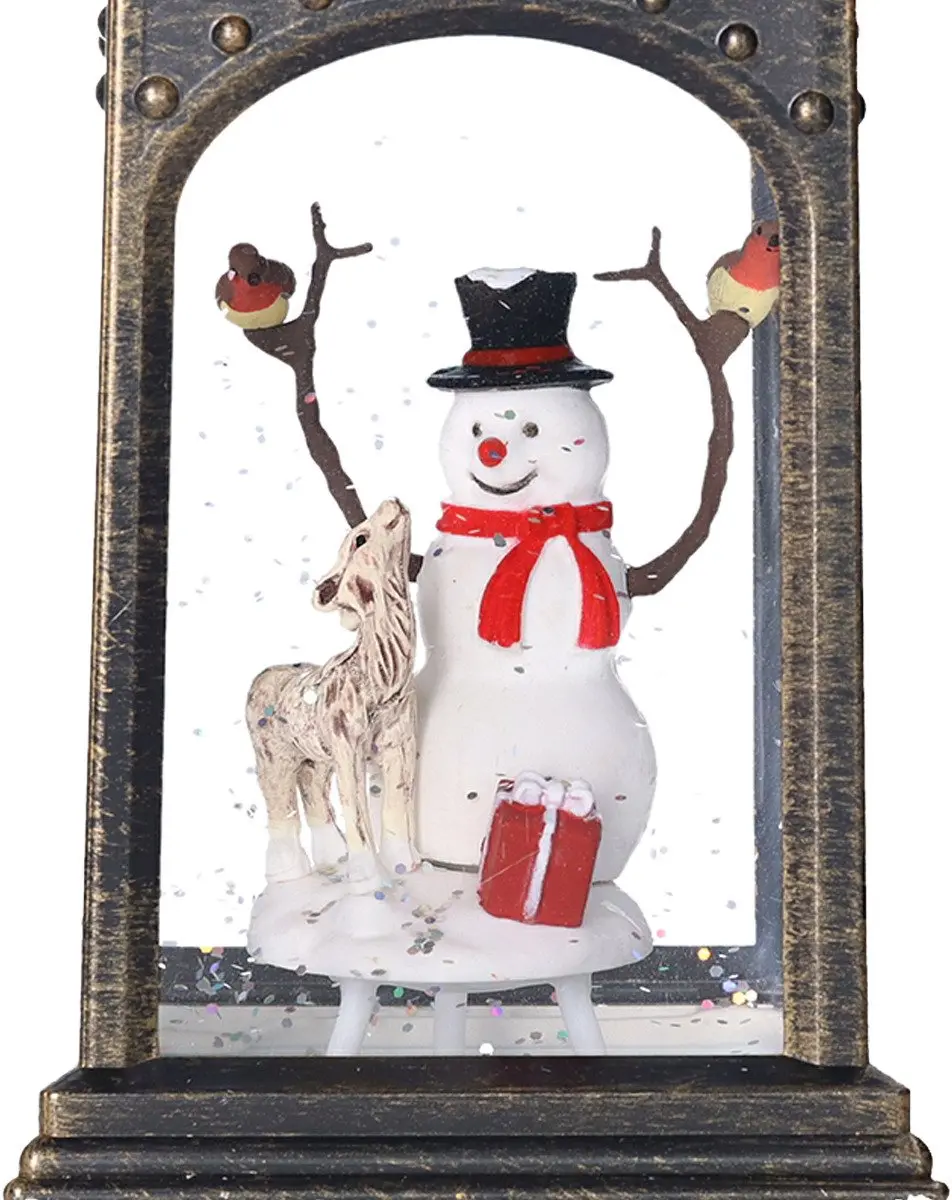 Anna's Collection Sneeuwpop Lantaarn Goud - 9x9x20cm - LED - afbeelding 4 van 4