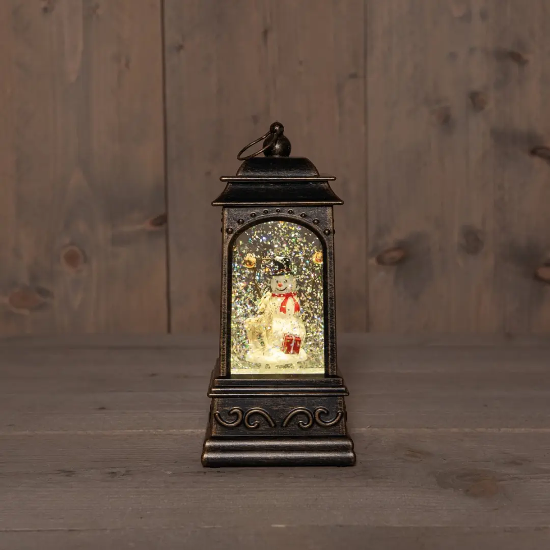 Anna's Collection Sneeuwpop Lantaarn Goud - 9x9x20cm - LED - afbeelding 2 van 4