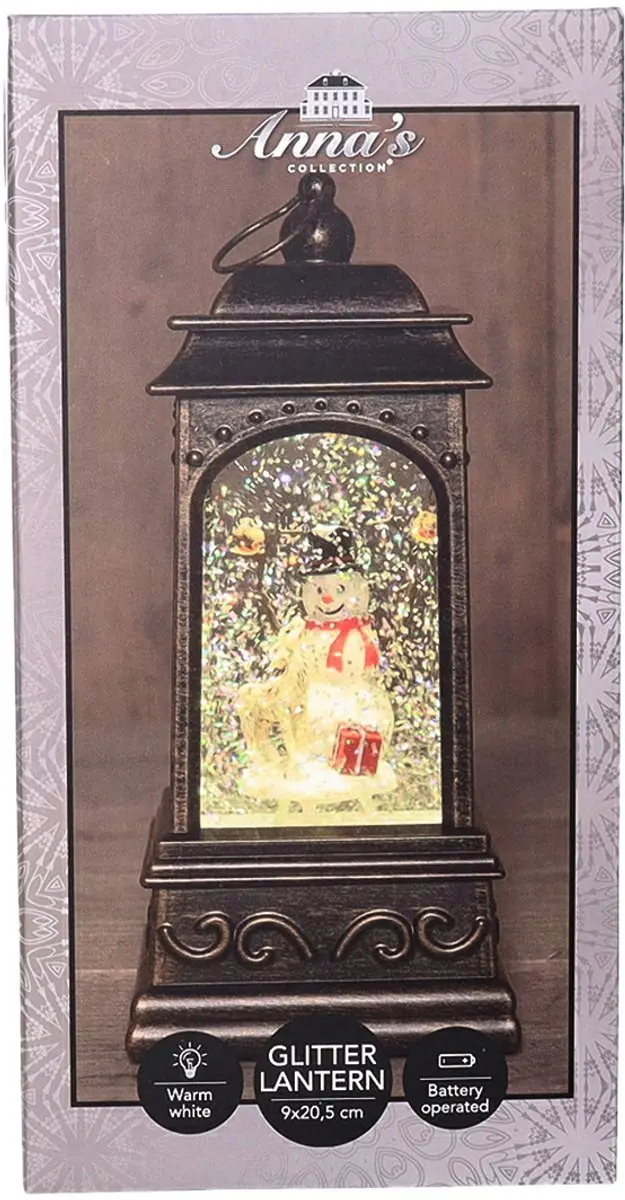 Anna's Collection Sneeuwpop Lantaarn Goud - 9x9x20cm - LED - afbeelding 3 van 4