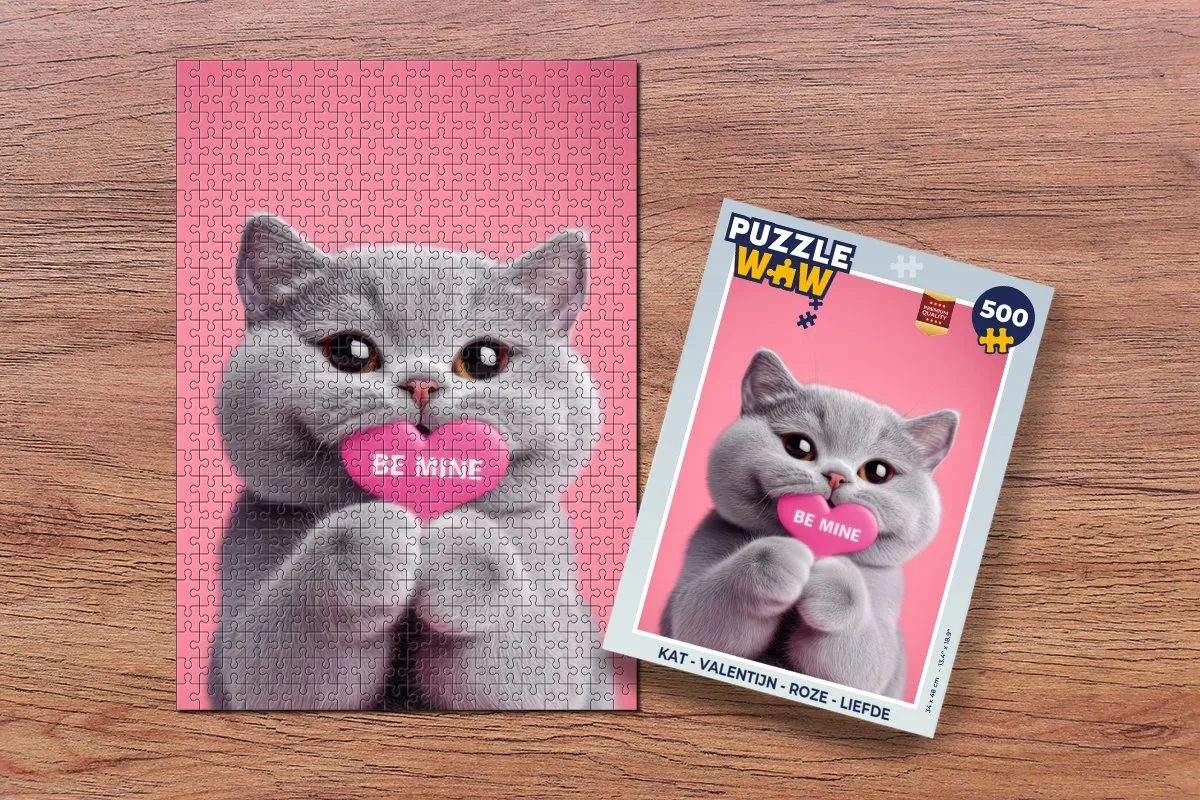 PuzzleWow Valentijn Kat Puzzel - 500 Stuks - Roze