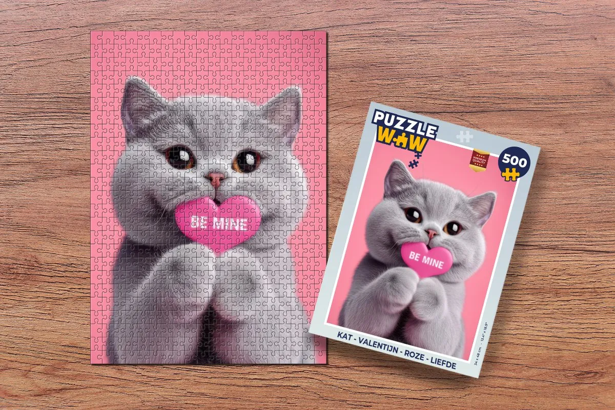 PuzzleWow Valentijn Kat Puzzel - 500 Stuks - Roze