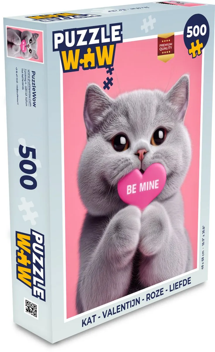 PuzzleWow Valentijn Kat Puzzel - 500 Stuks - Roze