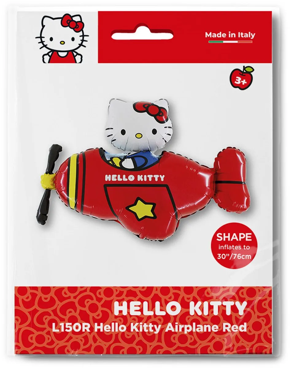 Hello Kitty Folieballon Vliegtuig 76cm - Rood