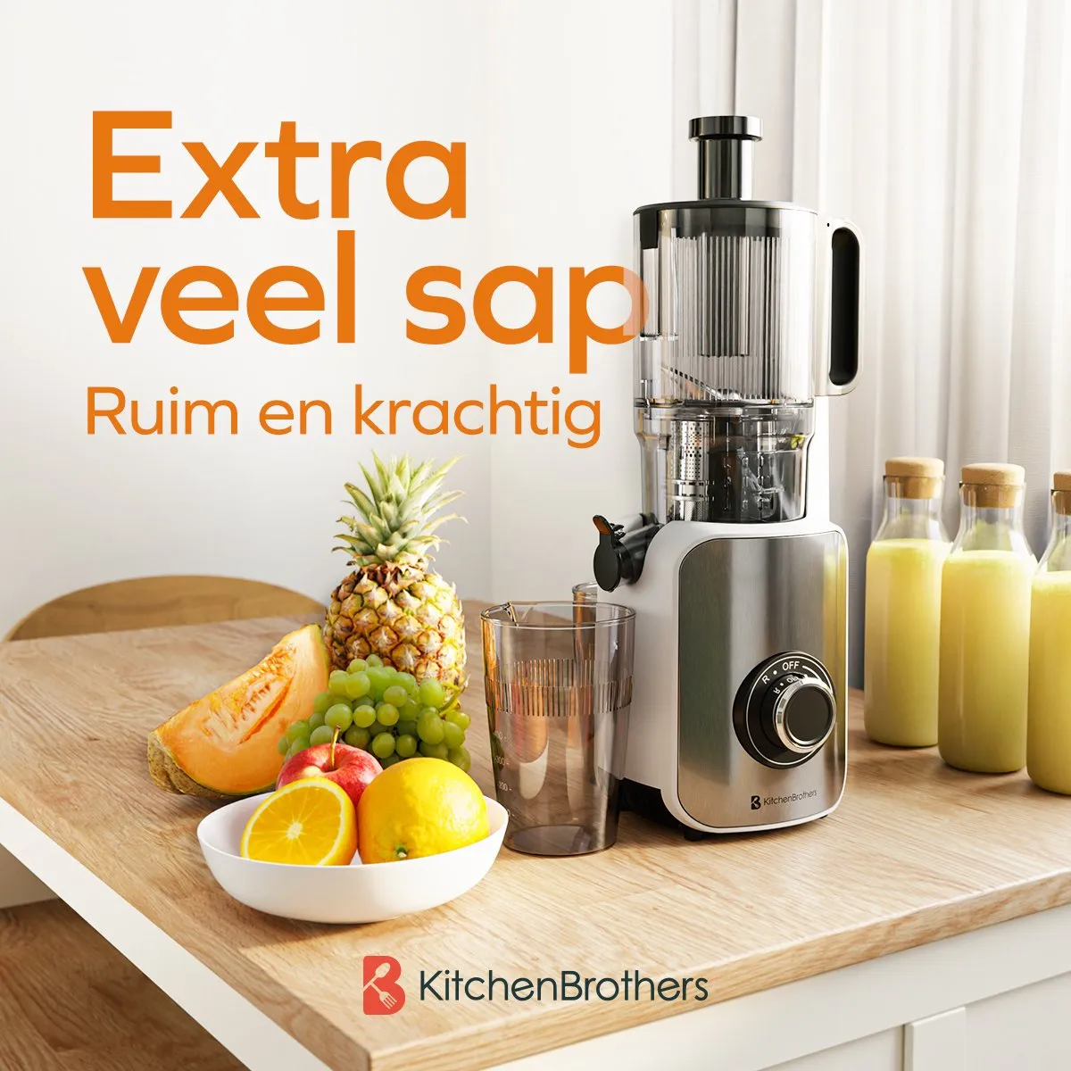 KitchenBrothers KB1004153 Slowjuicer 750ml - 2 Snelheden - Wit