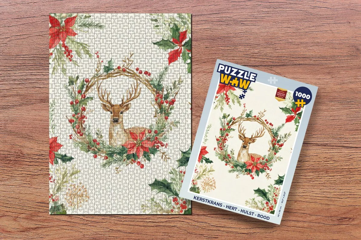 PuzzleWow Kerstkrans Hert Puzzel 500 Stuks - Rood