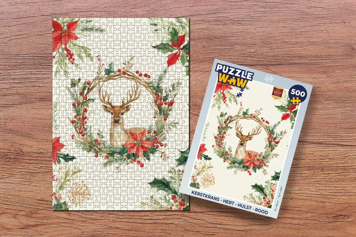 PuzzleWow Kerstkrans Hert Puzzel 500 Stuks - Rood