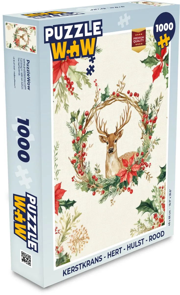 PuzzleWow Kerstkrans Hert Puzzel 500 Stuks - Rood