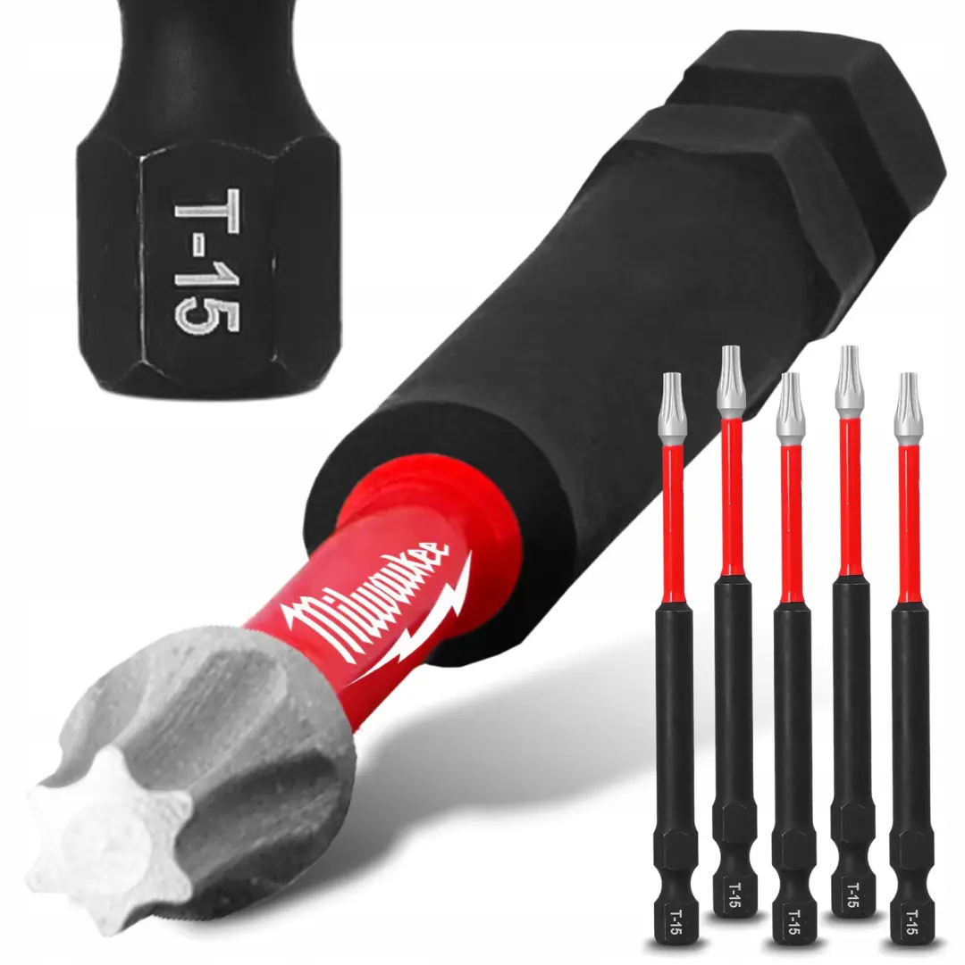 Milwaukee 5x TX15 90mm Impact Bit Magnetische Schroevendraaier Torx