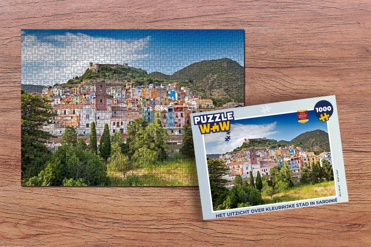PuzzleWow Kleurrijke Stad in Sardinië Legpuzzel 1000 Stuks - Multicolor