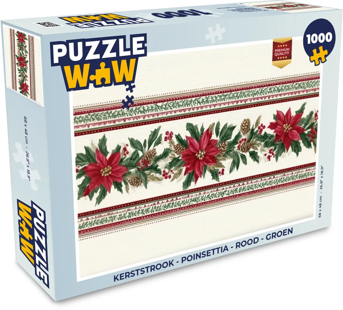 PuzzleWow Kerststrook Poinsettia 500 Stuks - Rood/ Groen