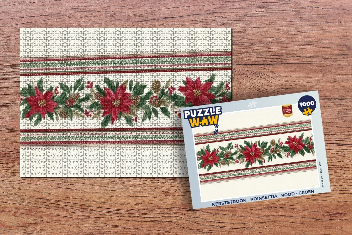 PuzzleWow Kerststrook Poinsettia 500 Stuks - Rood/ Groen