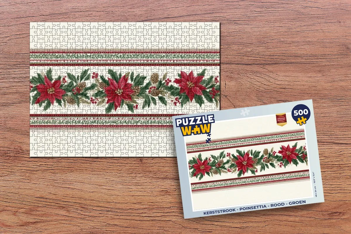 PuzzleWow Kerststrook Poinsettia 500 Stuks - Rood/ Groen