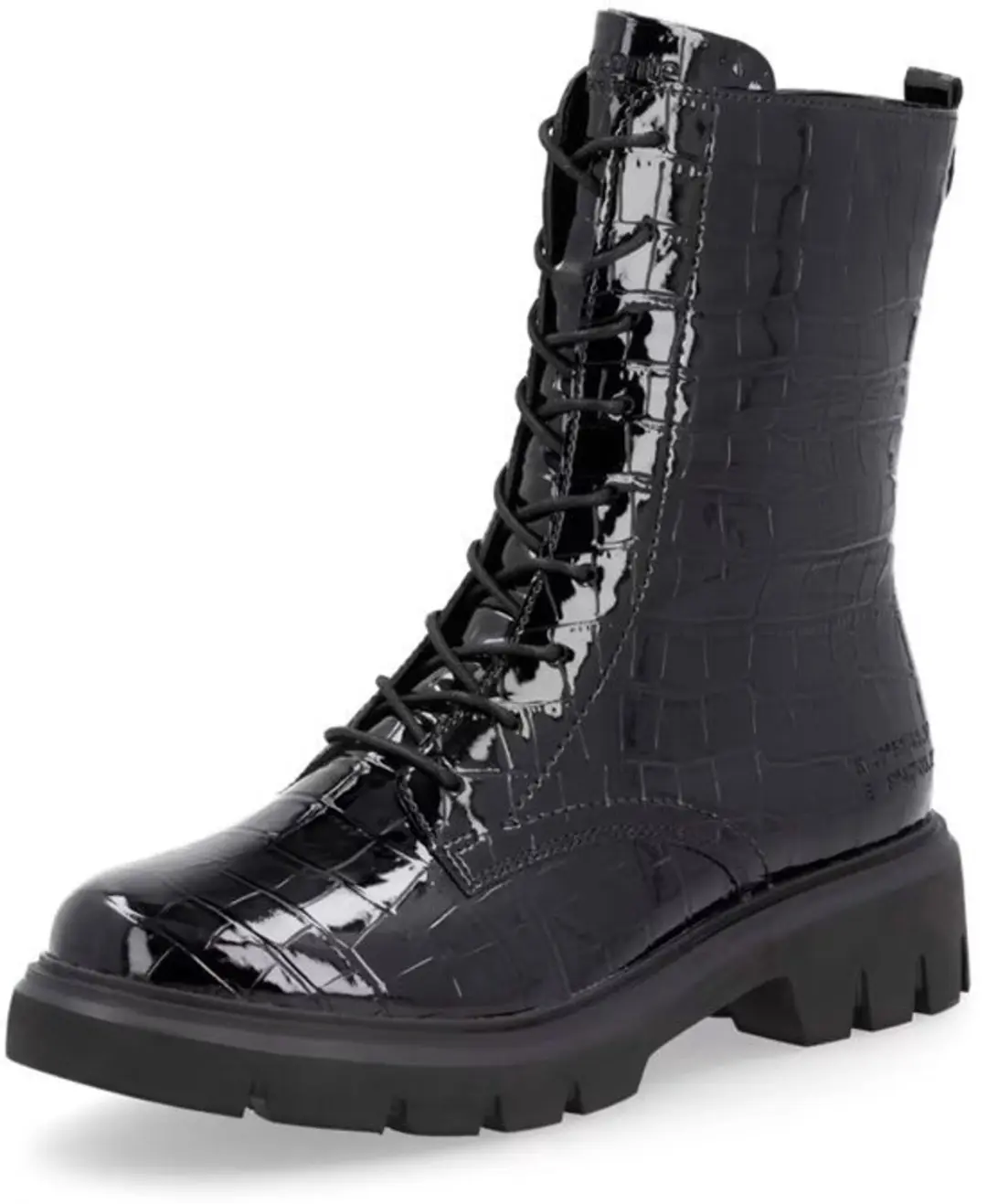 Remonte D1W73-02 Halfhoge laarzen veterboots gevoerd lamswol zwart lak krokodil