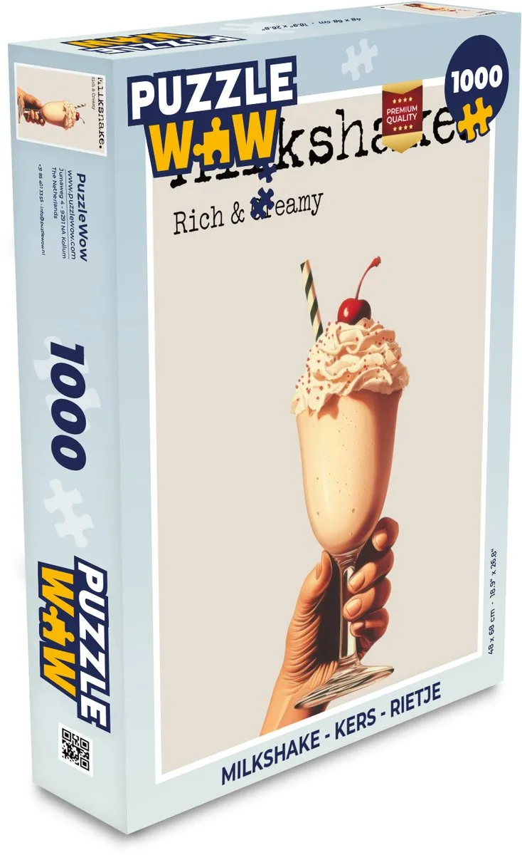 PuzzleWow Milkshake Legpuzzel 1000 Stuks - Kers/Rietje