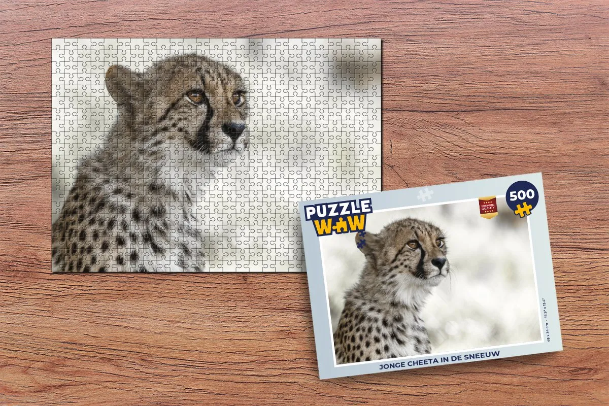 PuzzleWow Jonge Cheeta in de Sneeuw Legpuzzel 500 Stuks - Multicolor
