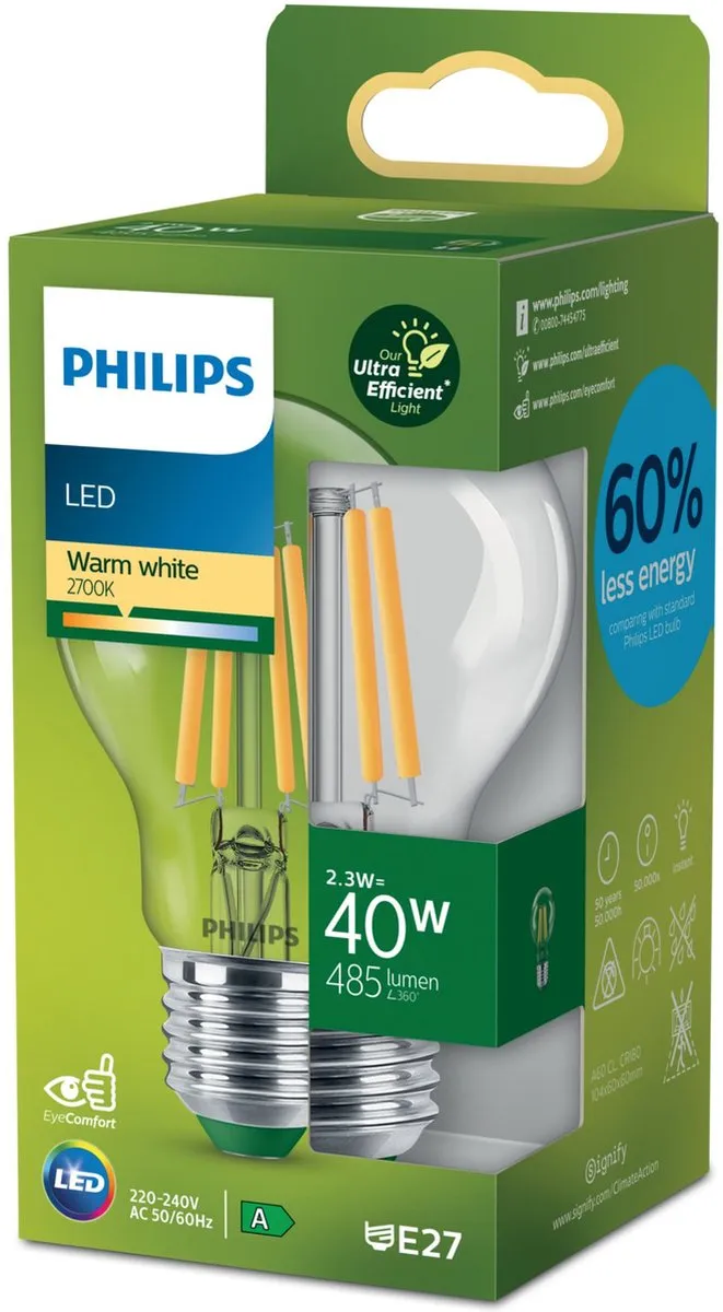 Philips UltraEfficient LED Lamp 2.3W E27 Warmwit