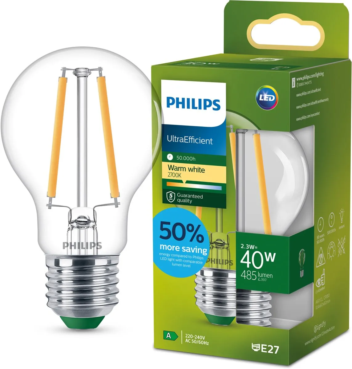 Philips UltraEfficient LED Lamp 2.3W E27 Warmwit