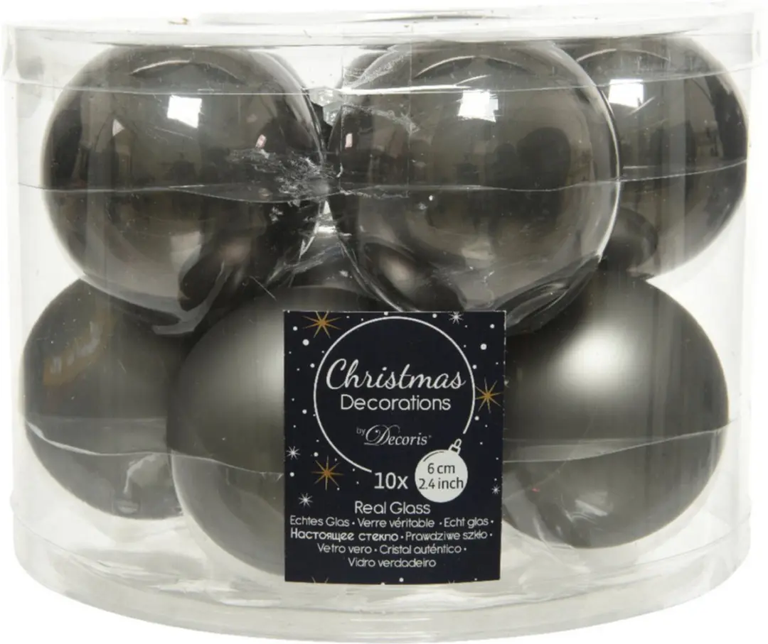 10x stuks kerstballen antraciet (warm grey) van glas 6 cm