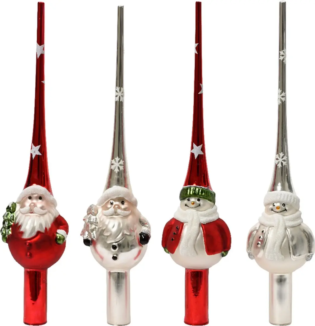 Decoris glas mini piek in sneeuwpop of kerstman rood of zilver H25cm