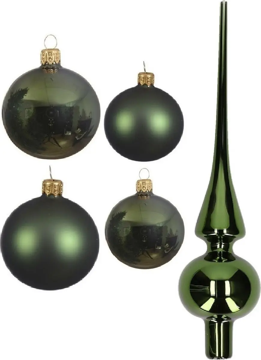 Compleet glazen kerstballen pakket donkergroen glans/mat 38x stuks