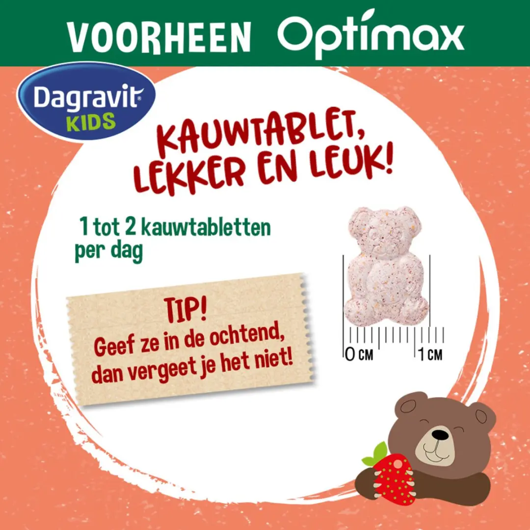 Dagravit Natural Kids Multivitaminen Aardbei - 120 Kauwtabletten