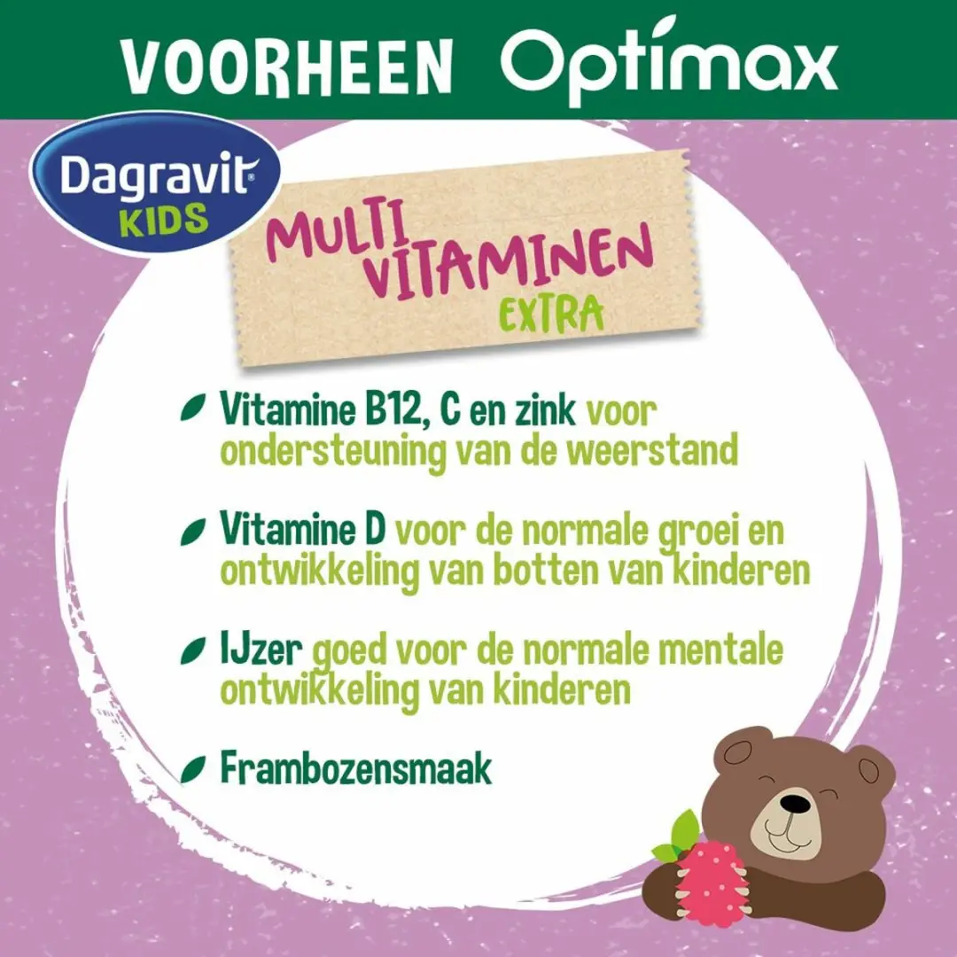 Dagravit Natural Kids Multivitaminen Framboos - 120 Kauwtabletten