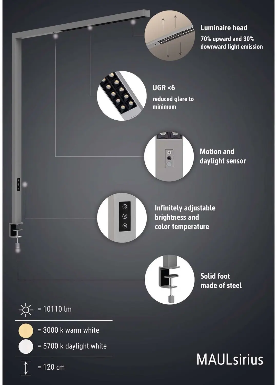 MAUL Sirius Bureaulamp LED - Zilver - Dimbaar met bewegingssensor - afbeelding 5 van 6
