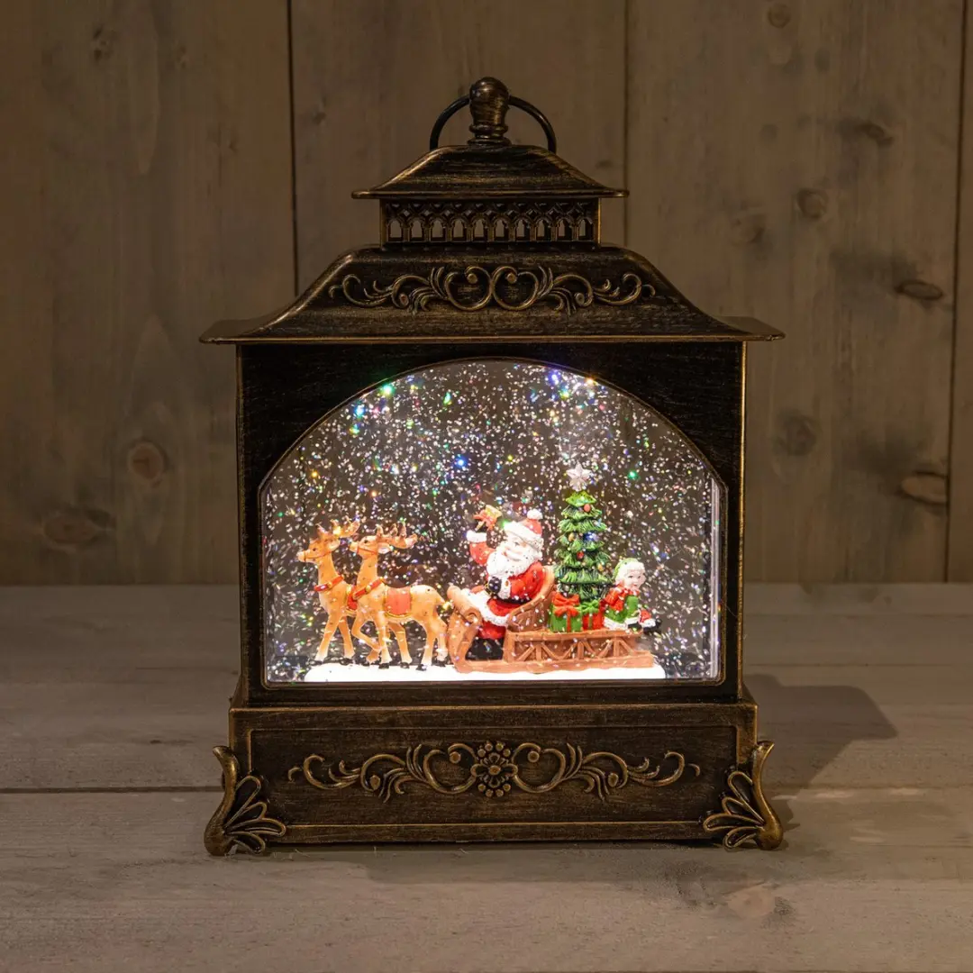 Anna's Collection Kerstlantaarn Snowglobe LED - 22x8x29cm - Goud - afbeelding 2 van 3