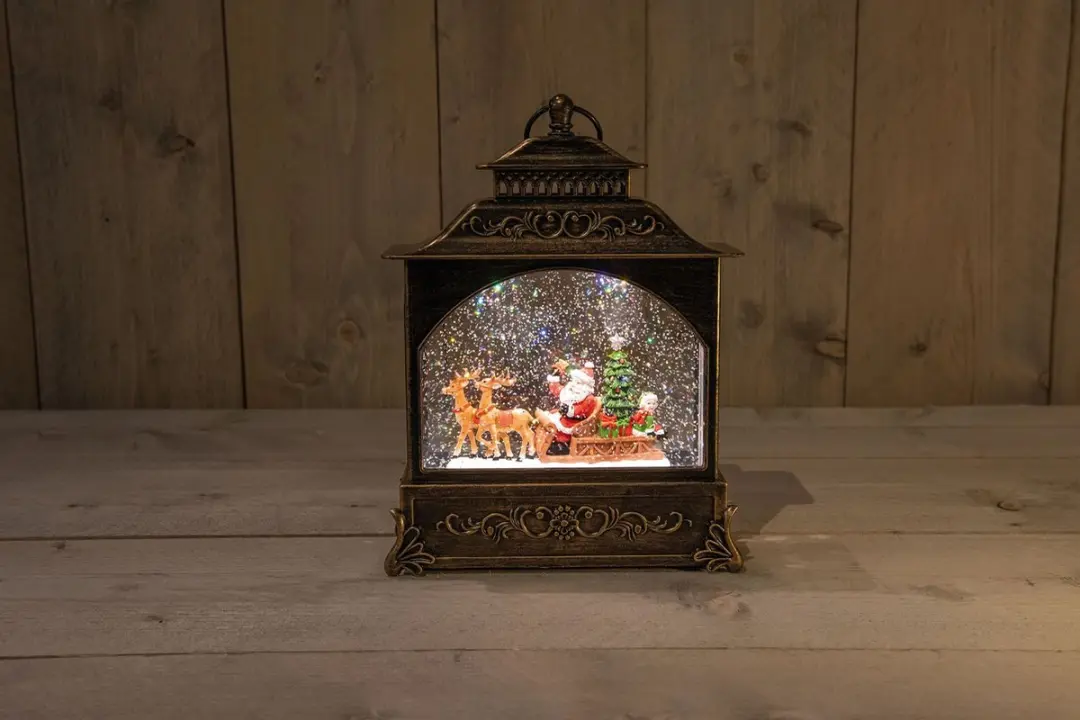 Anna's Collection Kerstlantaarn Snowglobe LED - 22x8x29cm - Goud - afbeelding 3 van 3