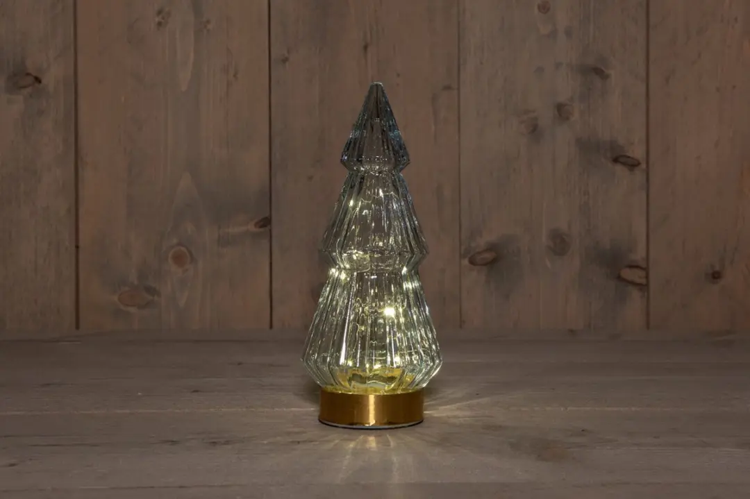 B.O.T. Tree Glass 10X23,5 cm Grey With Golden Base 10Led kerstverli...