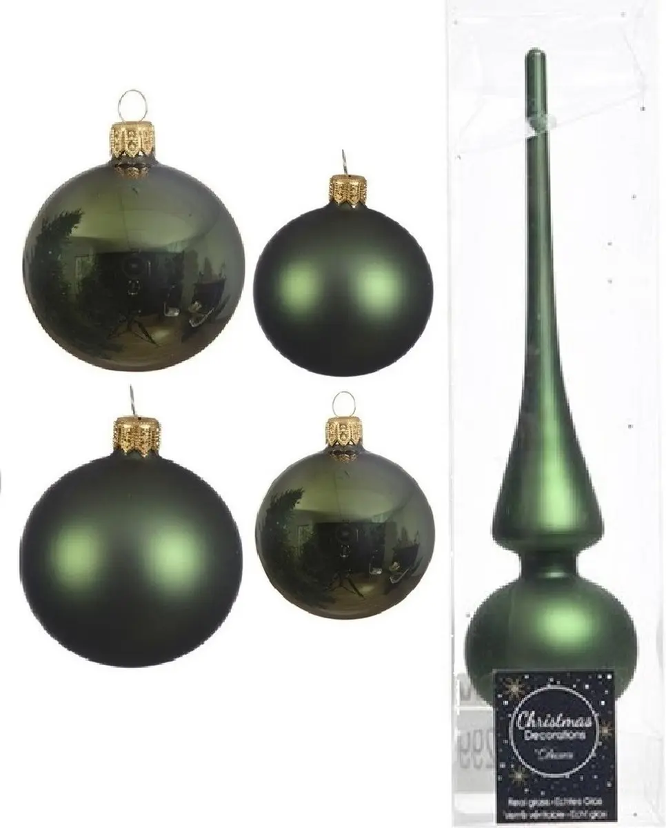 Compleet glazen kerstballen pakket donkergroen glans/mat 38x stuks