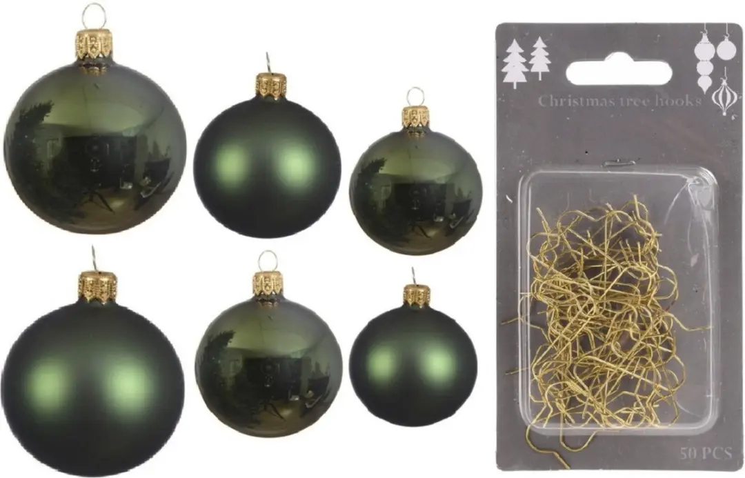 Groot pakket glazen kerstballen donkergroen glans/mat 50x stuks