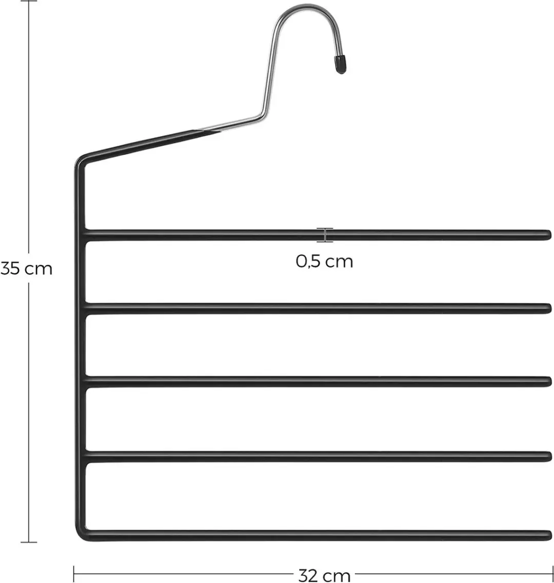Songmics Broekhanger Ruimtebesparend 4 Stuks - 5 Broeken per Hanger - Zwart - afbeelding 3 van 4