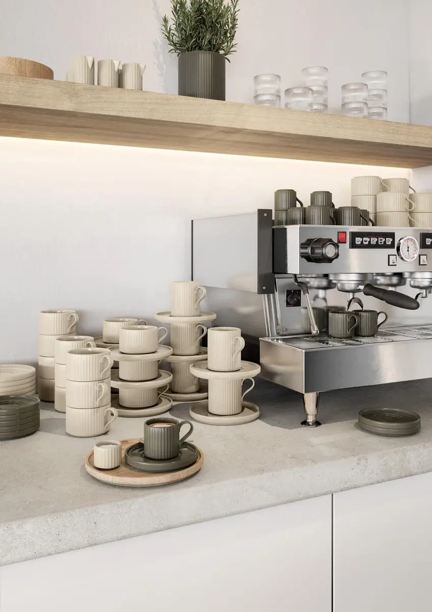 APS The Grid Espressokopjes 80ml - 6 Stuks - Beige - afbeelding 6 van 6