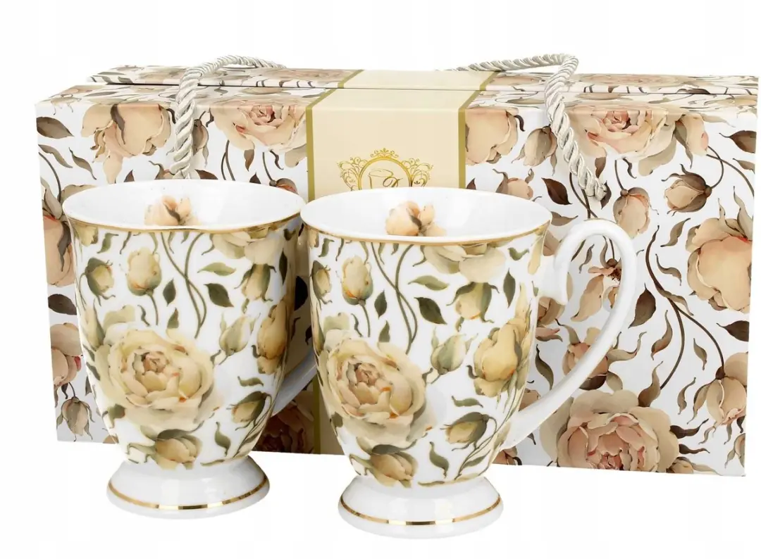 Set van 2 Royal English Roses White Mokken 320ml met Geschenkdoos