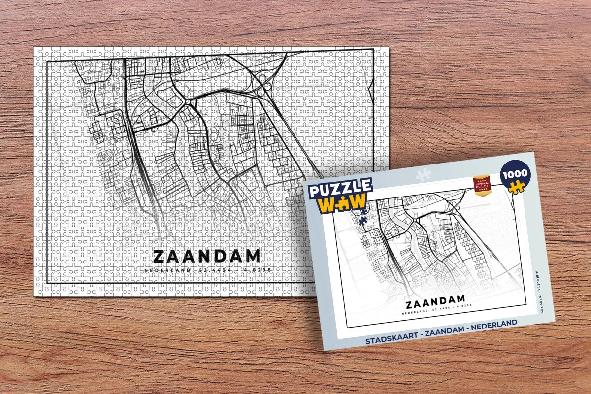 PuzzleWow Stadskaart Zaandam Legpuzzel 1000 Stuks - Multicolor