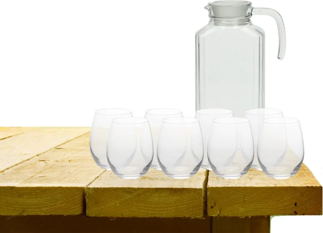 Excellent Houseware karaf schenkkan glas 1700 ml met 8x stuks Oval drinkglazen 3