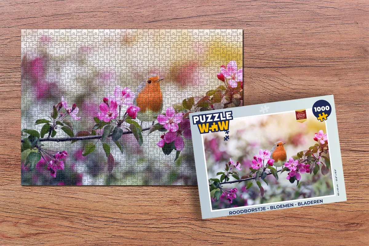 PuzzleWow Roodborst Bloemen Legpuzzel 1000 Stuks - Multicolor