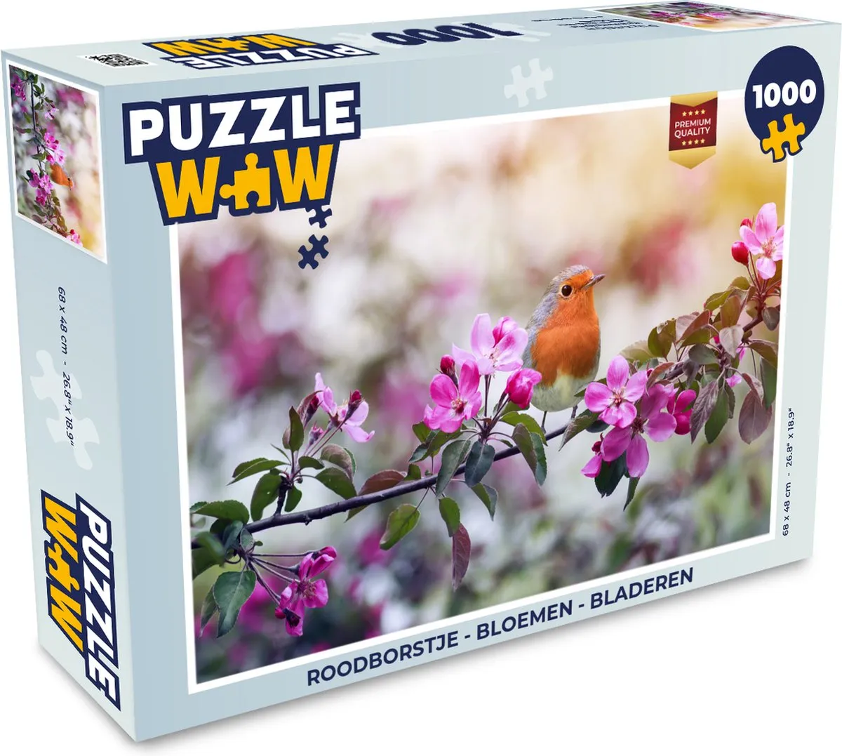 PuzzleWow Roodborst Bloemen Legpuzzel 1000 Stuks - Multicolor