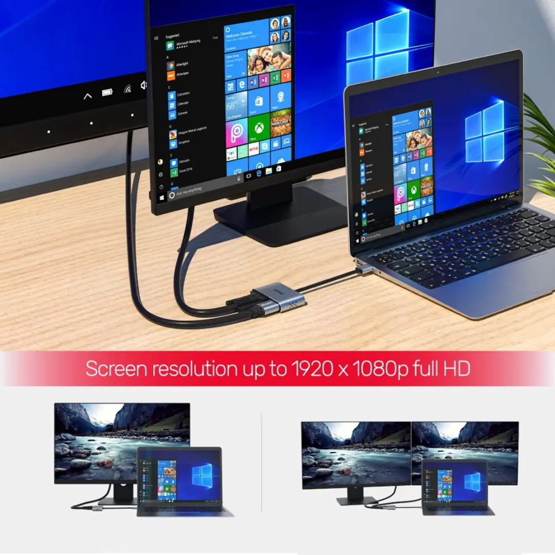Unitek V1304A Video Kabeladapter USB-A naar HDMI/VGA - 0,15m - Grijs - afbeelding 3 van 6