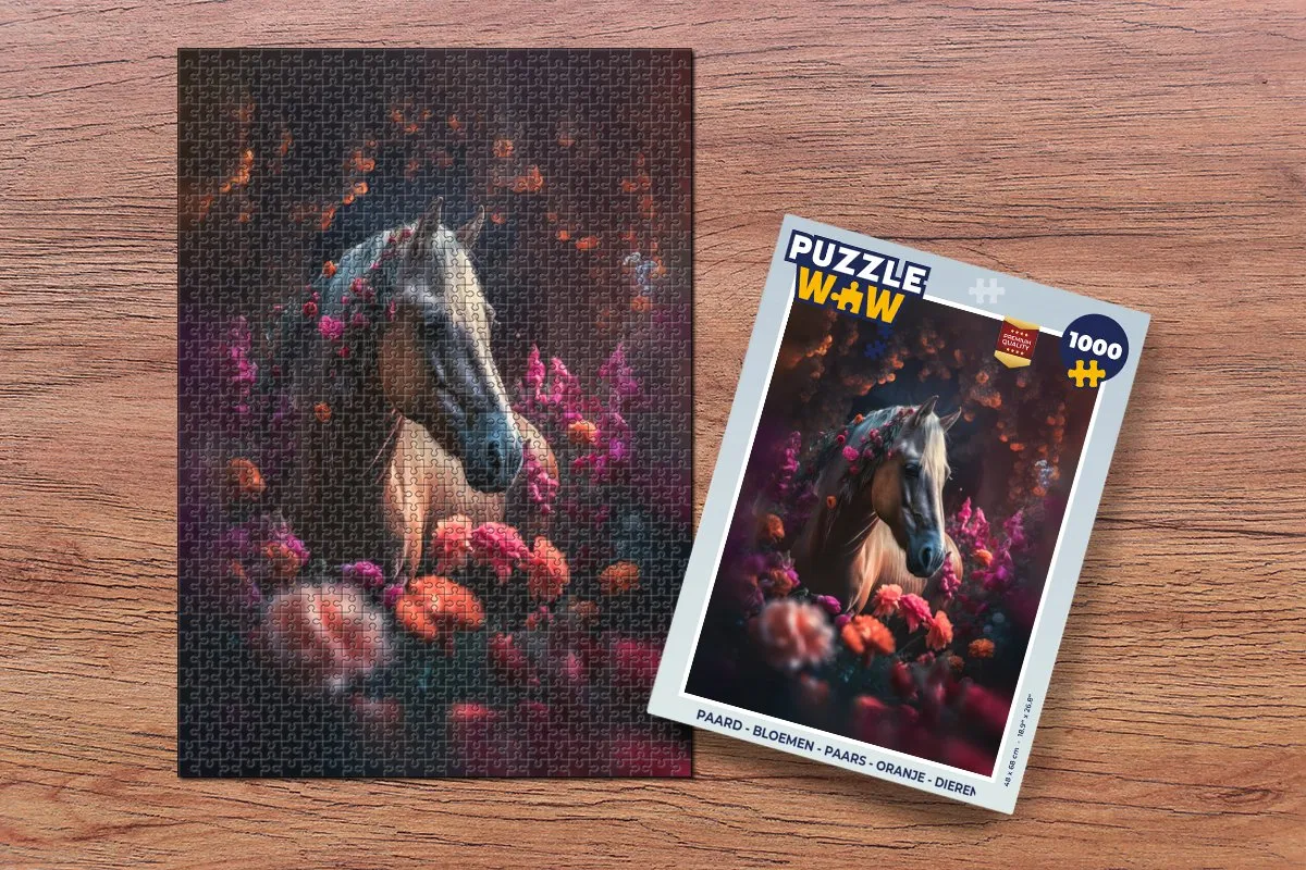 PuzzleWow Paard - Bloemen Legpuzzel 1000 Stuks - Multicolor
