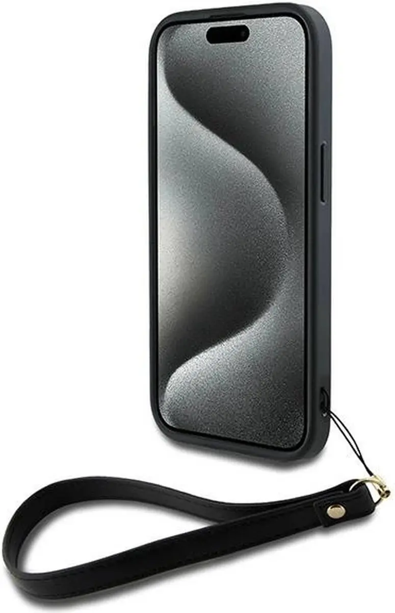 DKNY Polsband Stock Logo Hoesje iPhone 15 Plus - Zwart - afbeelding 6 van 6