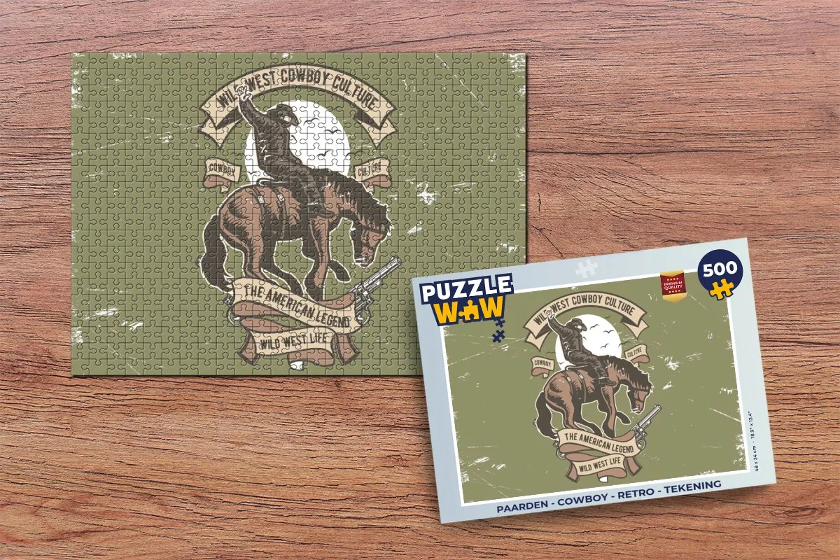 PuzzleWow Paarden Cowboy Retro Legpuzzel 500 Stuks - Multicolor