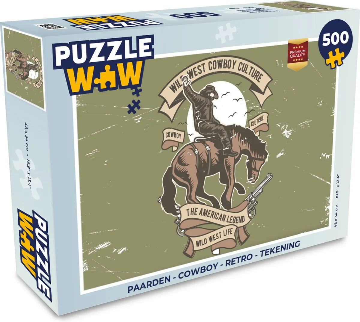 PuzzleWow Paarden Cowboy Retro Legpuzzel 500 Stuks