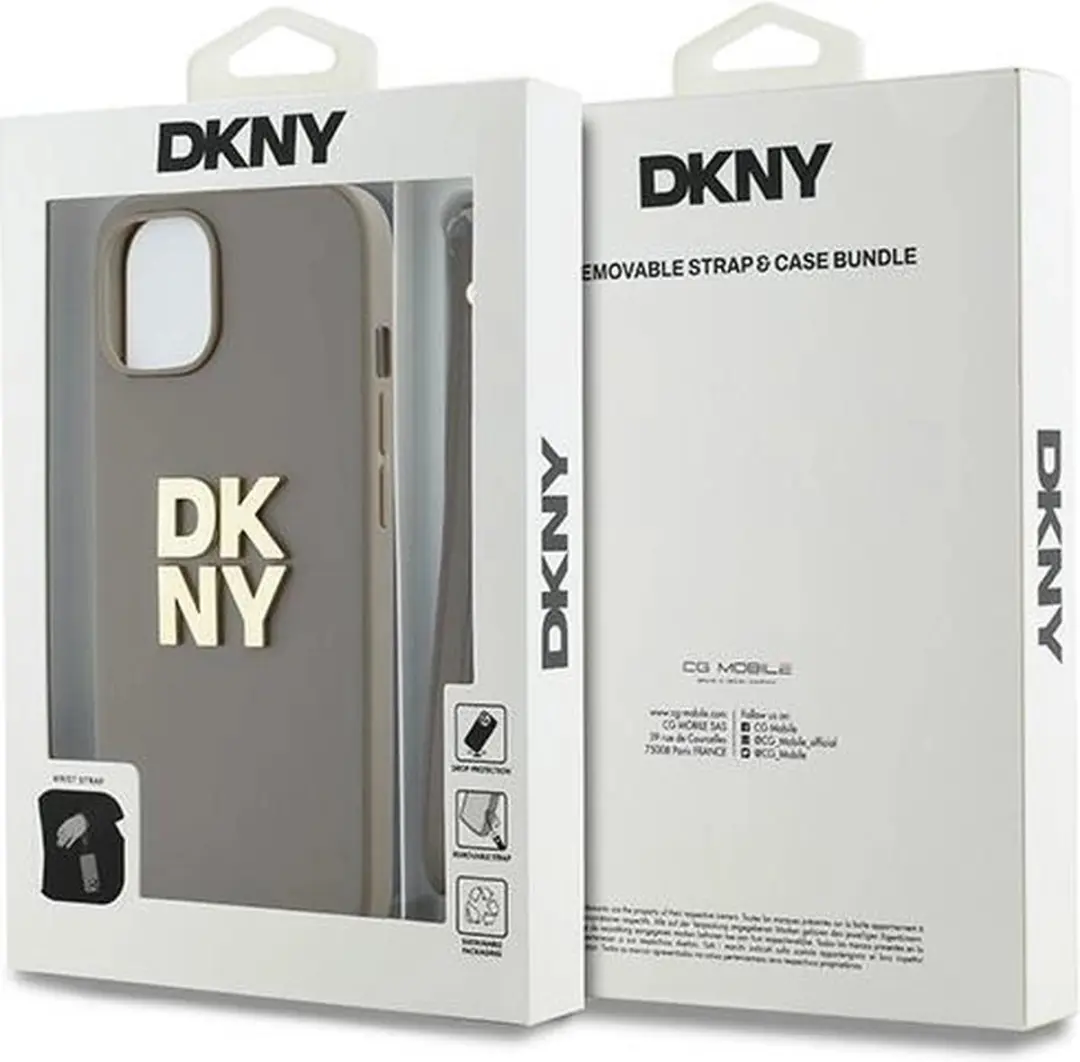 DKNY Polsband Stock Logo Hoesje iPhone 15 Plus - Beige - afbeelding 3 van 6