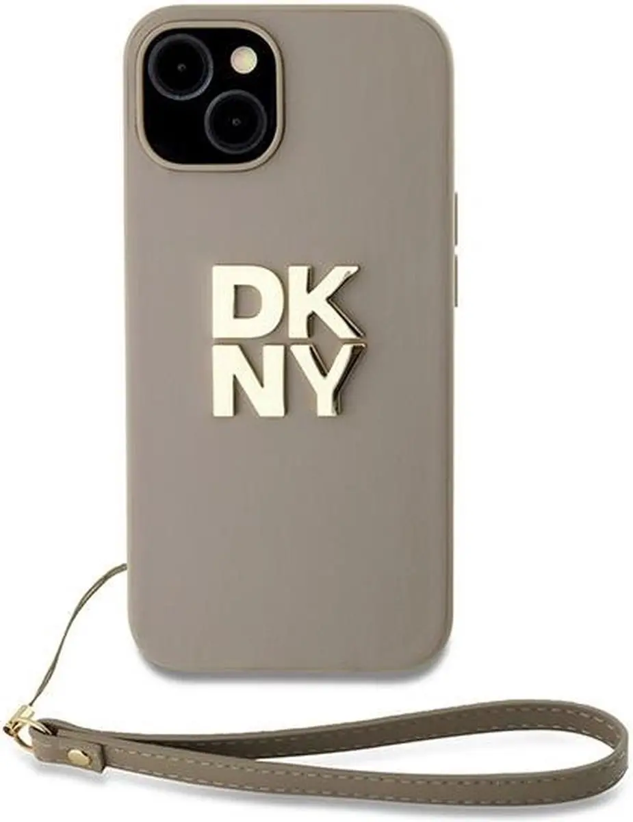 DKNY Polsband Stock Logo Hoesje iPhone 15 Plus - Beige - afbeelding 2 van 6