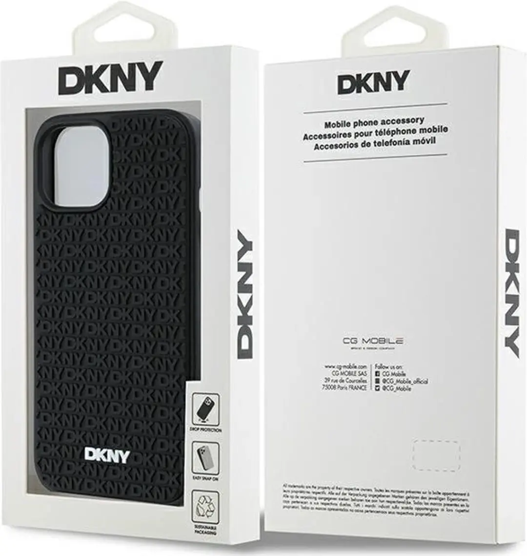DKNY 3D Rubber Repeat Pattern Hoesje iPhone 15 Plus - Zwart - afbeelding 2 van 6