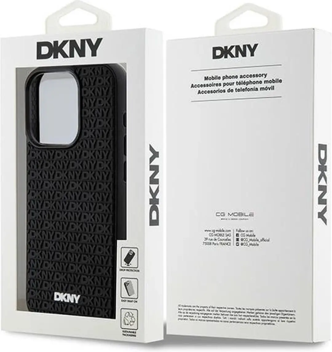 DKNY 3D Rubber Repeat Pattern Hoesje iPhone 15 Pro Max - Zwart - afbeelding 2 van 6