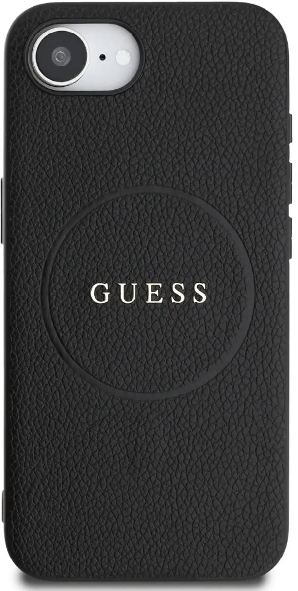 GUESS Grained Ring iPhone 16e Hoesje MagSafe - Zwart - afbeelding 6 van 6
